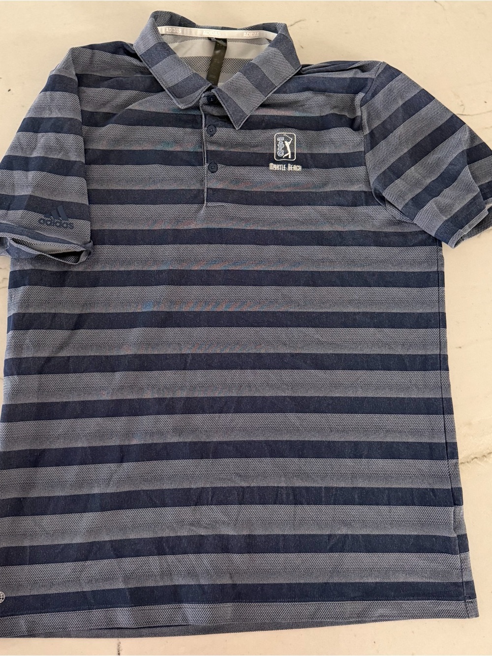 Adidas TPC Myrtle Beach Shirt Striped Golf Polo Men's Large Blue Gray - Picture 2 of 6